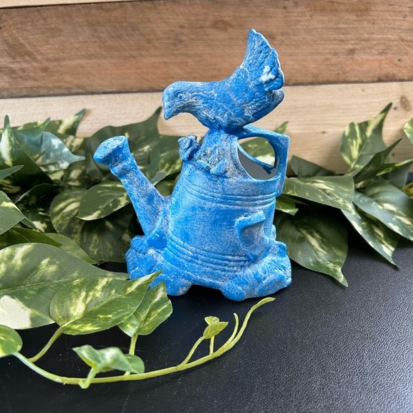 Upcycled Watering Can Planter  Ceramic Shelf Sitter Spring  Blue Counter 6.5 X 4 - Picture 12 of 13